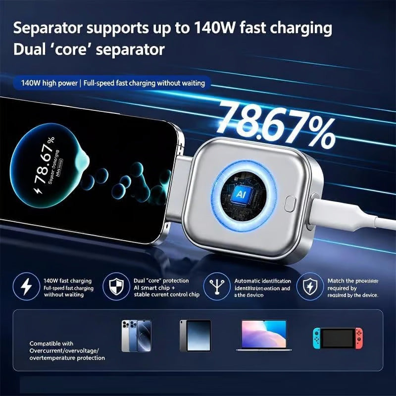 Type-C Auto Power Cutoff Charge Separator Protector Supports Up to 140W Charging