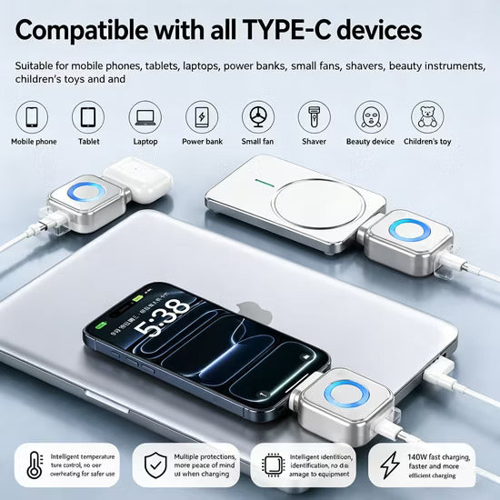 Type-C Auto Power Cutoff Charge Separator Protector Supports Up to 140W Charging